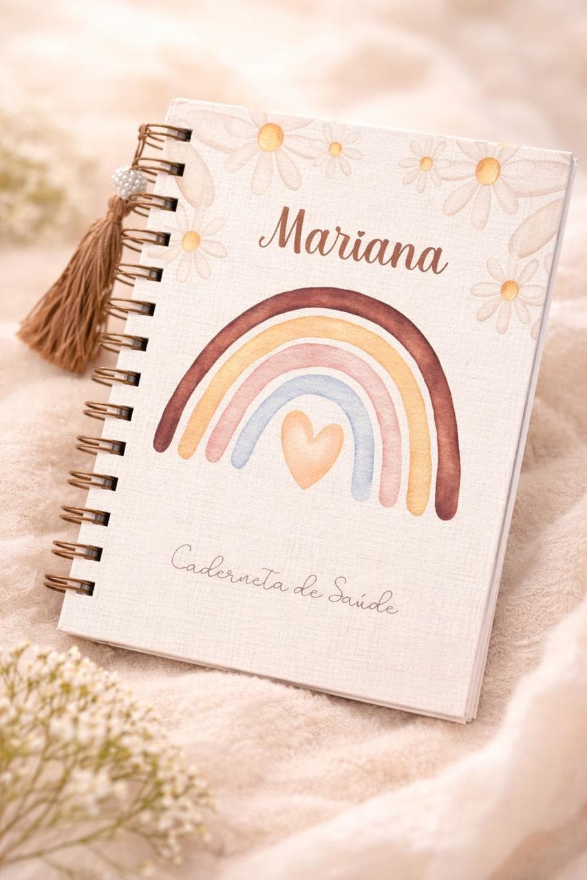 Caderneta de saúde personalizada com tema arco-íris